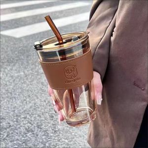 Adorable Glass Straw Cup for Women with Deer Design Student Summer Coffee Cup High Aesthetic Value Simple Ins Style Vintage Touch