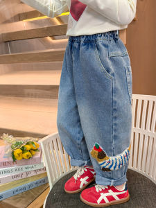 กางเกงยีนส์เด็กผู้หญิงลายการ์ตูนลำลองฤดูใบไม้ร่วง 2025 กางเกงขายาวสไตล์เกาหลี ทรงหลวม กางเกงขายาวแฟชั่น