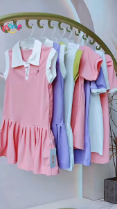 3-12 Years Old Kids Dress Cute Heart Printed Design Korean Style Collar Casual Formal Party Polo Dress for Girls
