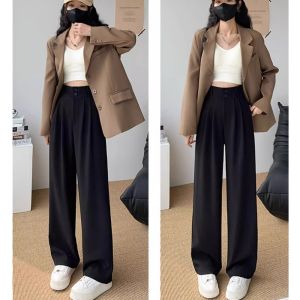 High Waist Wide Leg Pants Womens Spring Autumn Straight Narrow Version Casual Suit Trousers Drapey Slimming Look Long Pants