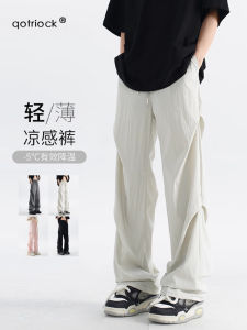 American Paratrooper Workwear Pants Men Summer Trendy Loose Casual Ice Silk Quick Dry Long Trousers Straight Leg High Waist