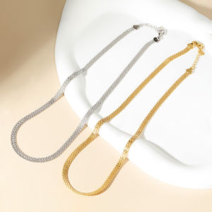 S925 Sterling Silver Plated With Gold Flat Wide Snake Bone Chain Necklace Light Luxury Euro-american Style Simple Individuality New Style