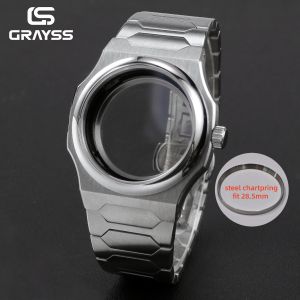 Grayss 40mm Stainless Watch Case Concave Polished Bezel Integrated Geometric Bracelet For SKX NH35 NH36 Sapphire 20atm WatchMod