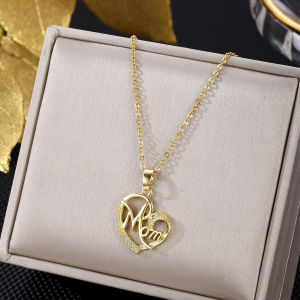 Gold Color Love Letter MOM Flower Necklace Represents You Are My Heart Flower Pendant Quality Charm Gift