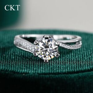 codCKT 18k White Gold Ring 1ct Diamond Moissanite Ring for Womens Platinum Pt950 Six-Claw Classic Marriage Proposal Rings Jewelry
