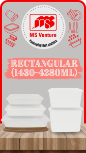 {MSV} Rectangle Microwavable Plastic Takeaway Containers (1430ml-4280ml) Anti Leak Durable BPA Free Reusable MS 1200A MS 1800A MS 3300A MS 4000A MS SQ4000