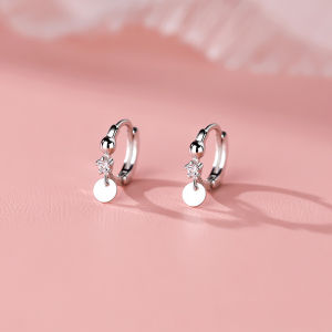S925 Sterling Silver Hoops for Women Unique Design Diamond Embedded round Plate Earrings Fashionable Korean Style Jewelry