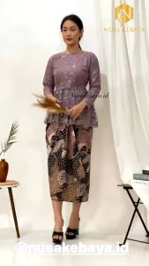 Setelan Kebaya Modern Set Rok Lilit Batik Floral Bahan Kebaya Brukat Tile Mutiara Untuk Wisuda Kondangan Seragaman Pesta Tunangan Nikah Ukuran Jumbo Variasi Warna (Marsya) Nusa Kebaya
