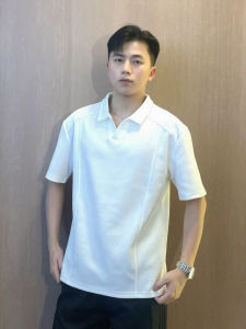 White American Splice Short Sleeve Polo Shirt Mens Summer Boxy Wide Fit T-Shirt Seagull Collar Half Sleeve Breathable Thin Mens Tshirt