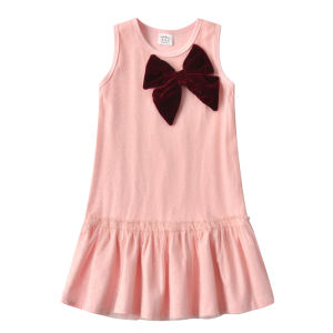 DXTON Summer Sleeveless Girls Dresses Patchwork Kids Casual Dress with Bow Elegant Children Cotton Costumes Princess Dress