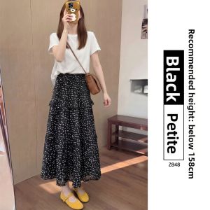 YAYANGREN | Black Floral High-Waist Slimming A-Line Midi Skirt