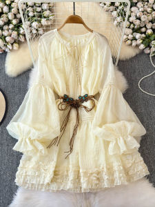 Váy Ngắn Búp Bê Ngọt Ngào Màu Đào Dành Cho Nữ Mùa Xuân Thu Mới Về Phong Cách Pháp Thắt Lưng Nhỏ Thanh Lịch Váy Ngắn