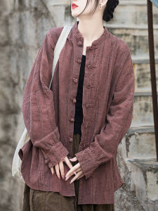 Loose Cotton Linen Shirt Womens Casual Long Sleeve Spring Autumn 2025 New Style Vintage Button up Top Breathable Outerwear