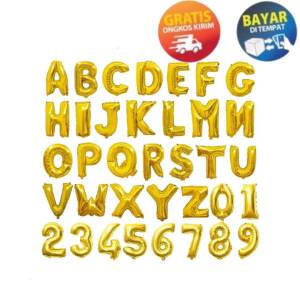 MIKADO - KP190 BALON FOIL BALON ULANG TAHUN HURUF ANGKA ABJAD ALPHABET GOLD 16 INCH HURUF A-Z ANGKA 1-10 BALON LATEX HURUF