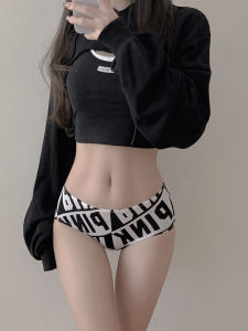 กางเกงชั้นในทรงสามเหลี่ยมเอวต่ำแบบบางสำหรับผู้หญิง กางเกงชั้นในแบบไร้ตะเข็บระบายอากาศได้ดี ทรงเข้ารูป ลายตัวอักษร กางเกงชั้นในสองชิ้น