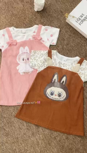 Gaun Dress Anak Perempuan Labubu Usia 0 - 4 Tahun Kartun 3D Motif Bunga Lovely Lengan Pendek Import Korean Style Rok Daster Bayi Perempuan