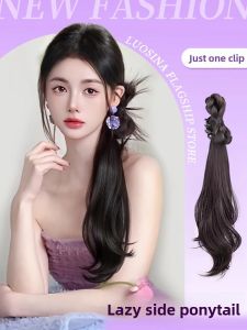 New Chinese Style Wig Side Ponytail Light National Style Hair Clip Natural Simulation Hair Hanfu Cheongsam Micro Curl Style Wig Braid Ponytail