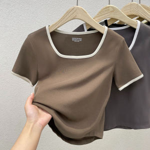 Áo Thun Modal Cổ Vuông Tay Ngắn Dáng Ôm Mùa Hè Mới Cho Nữ Màu Trơn Phong Cách Hàn Quốc Thường Ngày Mặc Đi Làm