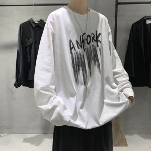 Áo Thun Cotton Dài Tay Rộng Rãi Mùa Xuân Thu Cho Nam Áo Thun Cotton Nguyên Chất Thời Trang Áo Thun Cổ Tròn Thường Ngày