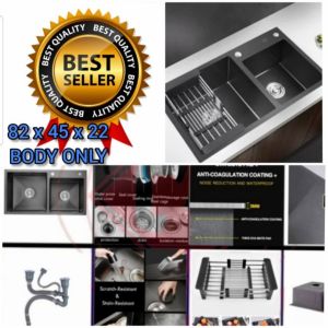 KITCHEN SINK 8245 BLACK JKM SERIES LENGKAP KRAN/BCP STAINLESS BLACK MODEL ONAN/BAK CUCI PIRING 2 LUBANG/ WASTAFEL TEMPAT CUCI PIRING