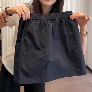 High Waist A-Line Mini Skirt American Style Workwear Black Elastic Waist Slimming Summer Skirt for Young Women 18-24 Years Old