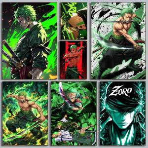 Bandai | One Piece Zoro Anime Kiếm Sĩ HD Nghệ Thuật Poster Chống Nước Dán Tường Cho Gia Đình Phòng Khách Phòng Ngủ Phong Cách Hiện Đại Giấy Poster
