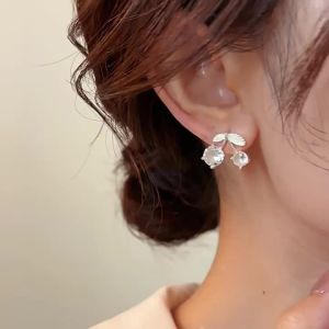 WENXI | Zircon White Cherry Earrings Minimalist Versatile Small Unique Design