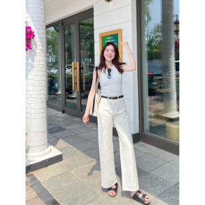 French Rouje Runway High Waist Straight Leg White Denim Pants Women Loose Casual Wide Leg Trousers Long Pants Casual Commute