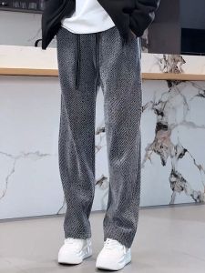 กางเกงขายาวทรงหลวมขาตรงทรงหลวมสำหรับผู้ชาย กางเกงขายาวลำลองฤดูหนาว กางเกงขายาวทรงหลวมสำหรับผู้ชาย ทรงตรง ลายทาง สีพื้น เอวยางยืด ระบายอากาศได้ดี ใส่สบาย