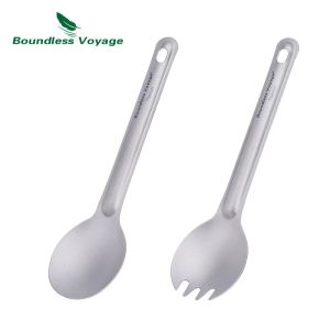 Boundless Voyage Titanium Cutlery Reusable Spoon Spork Set Lightweight Camping Tableware Outdoor Flatware