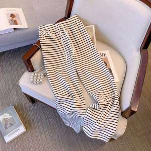 Black White Striped Wide Leg Pants Womens Summer 2025 Loose High Waist Slimming Drapey Straight Casual Trousers