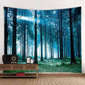 VIKAMA Morning Light Mist Pine Forest Tapestry Ins Primitive Forest Photography Background Cloth Wall Decoration Room Decor