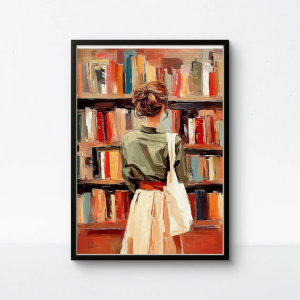 Woman Bookstore Art Print Woman Painting Reading Poster Cute Wall Decor Library Wall Art Framed Wall Art Acrylic Painting