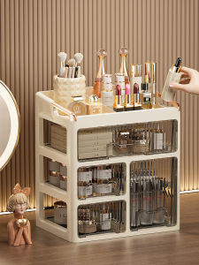 กล่องเก็บเครื่องสำอางแบบหีบหัวเข็มขัดแบบลิ้นจี่ พื้นเคาน์เตอร์สำหรับการแต่งหน้า ชั้นวางของ ชั้นวางเครื่องสำอางแบบใหม่