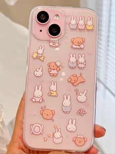 Cute Dog And Rabbit Cartoon Soft Shell Case for 13/14/15/16/17 pro Max 11/12 Mini Transparent 16 plus Ins Style