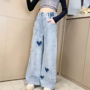 New Pants for Kids Girl Maong Pants for Teens Girl Loose Fitting Wide Leg Pants for Girls 12 to 15 Denim Pants Kids Denim Cropped Jeans For Girls 7-15 Years Old