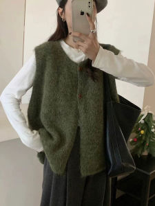 เสื้อเชิ้ตคอตั้งแขนยาวถักสไตล์ย้อนยุคฤดูใบไม้ผลิ 2025 แฟชั่น เสื้อกั๊กแขนกุด อบอุ่น แขนสั้น ปกติ แขนกุด ปกติ