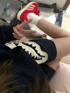 Quần Short Nữ Màu Xanh Lam Mới 2025 Quần Thể Thao Ngoài Trời Rộng Rãi Thoải Mái Cỡ Lớn Quần Năm Nút Quần Ống Đứng