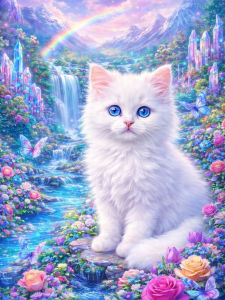 Huacan 5D DIY Diamond Painting White Kitten Mountain Diamond Mosaic Animal Landscape New 2026 Picture Of Rhinestones