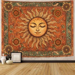 VIKAMA Sun Moon Floral Star Tapestry Wall Hanging for Living Room Bedroom Yoga Meditation Room Wall Art Mystic Boho Decor