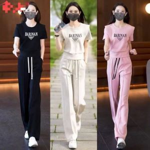 Korean Style Women Sportswear Short Sleeve New Version Fashion Casual Sport Temperament Lady Two Piece Sets Fit and thin suit
