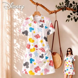 Disney | Womens Disney Mickey Mouse Print Polo Collar Dress Casual Clothes for Ladies Cuteore 2026 Cartoon Party New Minnie Anime