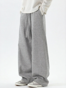 Wood soon | Loose Flared Knit Trousers with Drop Feel & Padded Autumn Winter Stylish Casual Pant