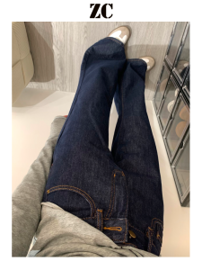 Deep Blue High Waist Slimming Drapey Wide Leg Jeans Womens Autumn New Style American Style Water Washed Casual Loose Fit