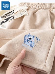 Jeanswest Mens Summer 2024 New Style Suede Short Pants Casual Drawstring Five-Quarter Length Sporty Straight Leg Fashion Brand