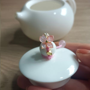 Pearl Tea Pot Lid Pendant High-End Sensation Anti-Scalding Small Pull Tea Pot Button Ornament Cup Decoration Chinese Style