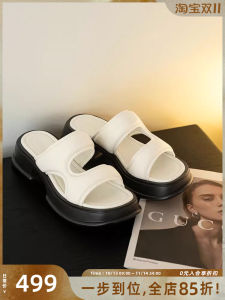 Meiyang Sheep Leather Thick Bottom Slippers Puff Pastel Clogs Simple Style mid Heel Polyurethane Outsole Daily Wear