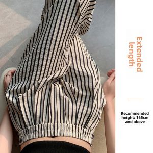 Slimming Striped Cotton Linen Wide Leg Pants
