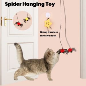 Cat Pet Toy Hanging Door Self-hey Toy Relieve Depression Elastic Rope Feather Playing Stick Bell Spider Cat Supplies