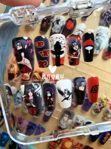 Naruto Uchiha Sasuke Themed Wearable Nail Art Strips with Seal Layer Size Divided Nail Tips for Anime Fans Nail Decoration